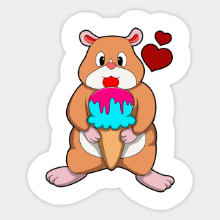 Hamster with Waffle Ice Cream & Hearts Sticker